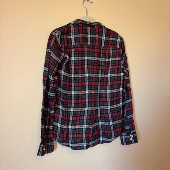 Frank & Eileen Women's Small Barry Red Gray Plaid 100% linen Button Down Blouse - Picture 5 of 11